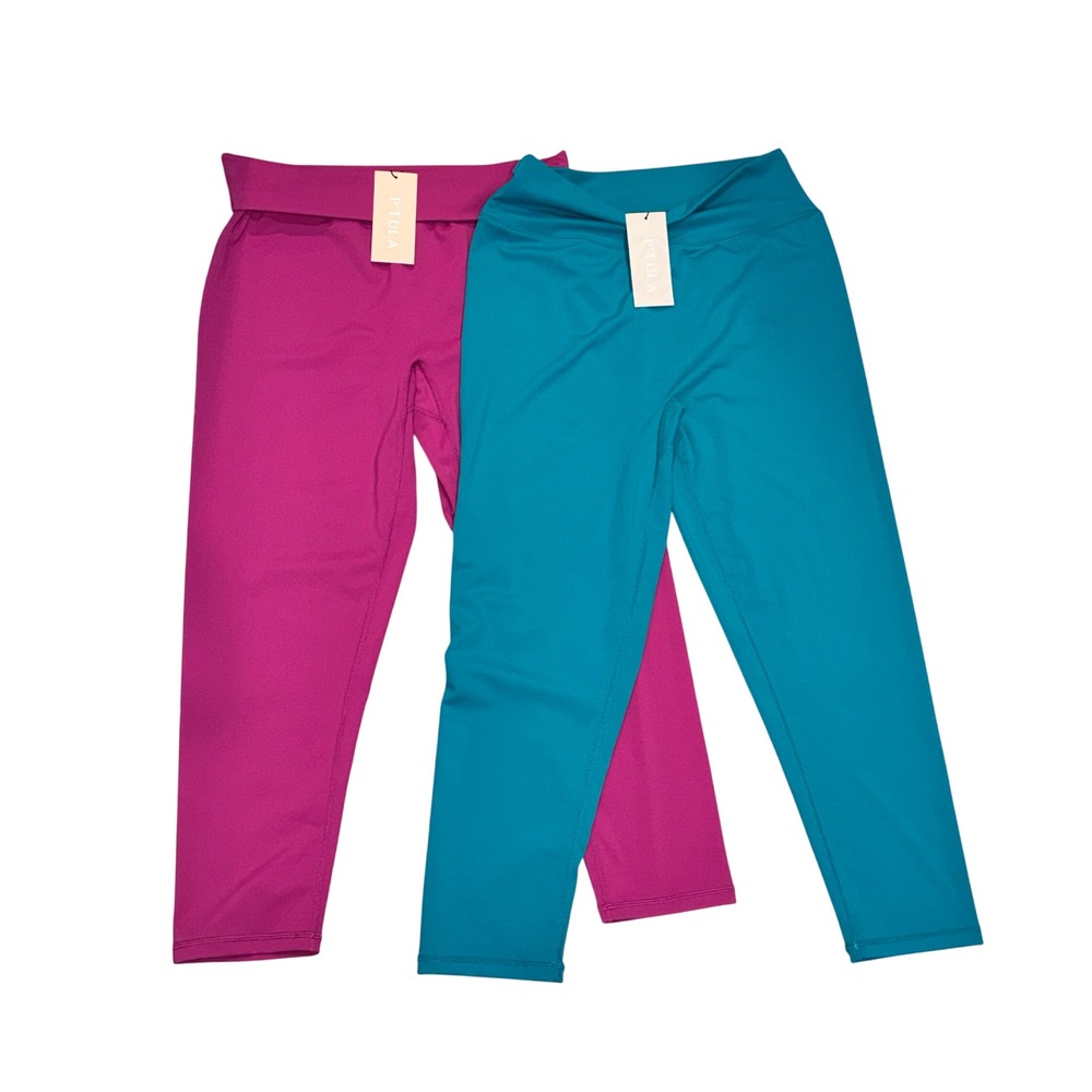 P'Tula Alainah III Capri Leggings Women Lg‎ Teal Magenta NWT No Front Seam $140